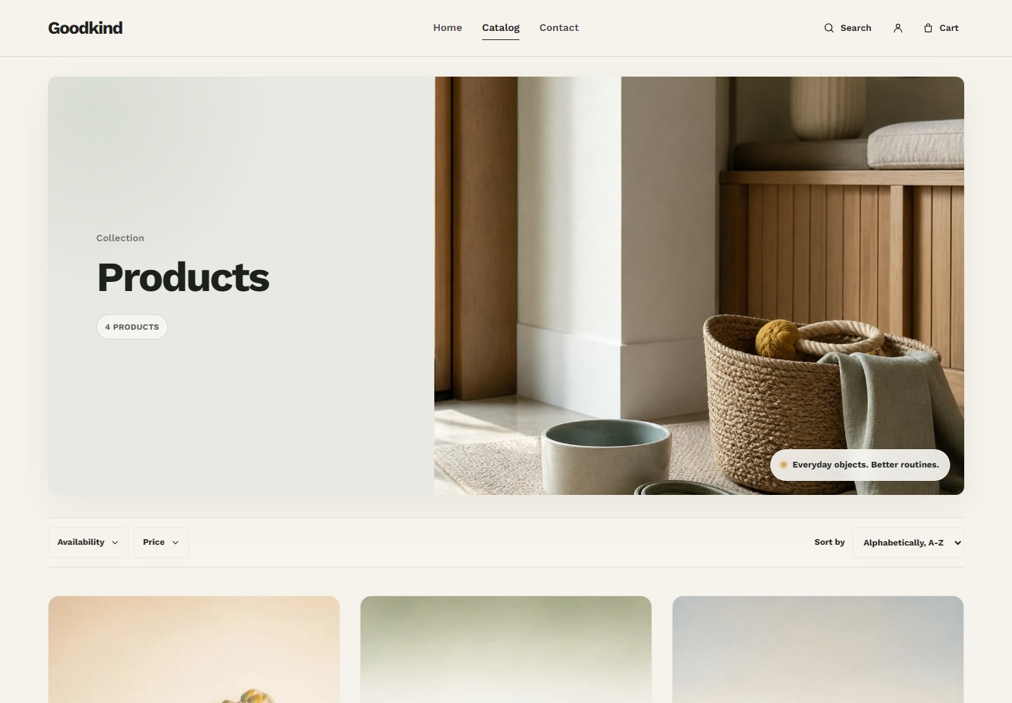 Goodkind collection page with editorial collection hero and product filters