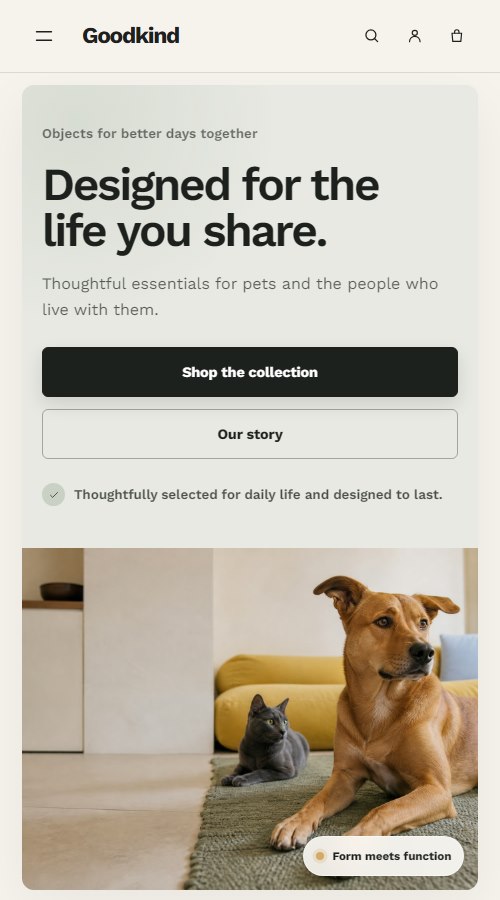 Goodkind homepage in a mobile layout